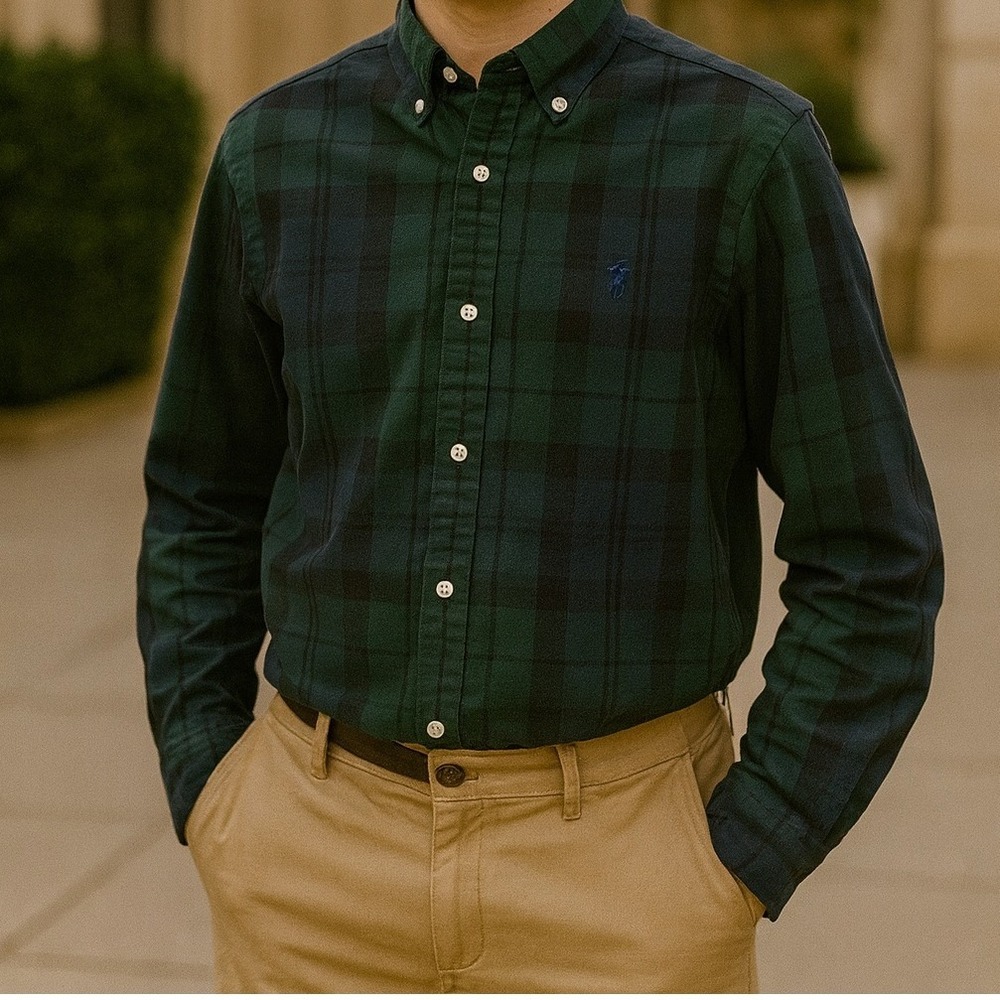 Crewcuts by J. Crew Boys Plaid Button Down Shirt 12 Green Navy LS Preppy Holiday